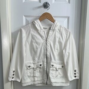 Zenergy by Chico’s – Cotton & Spandex Hooded Jacket, White, Size 1